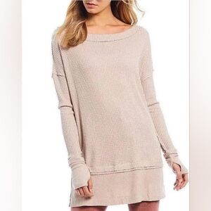 Free People Taupe Waffle Knit Top